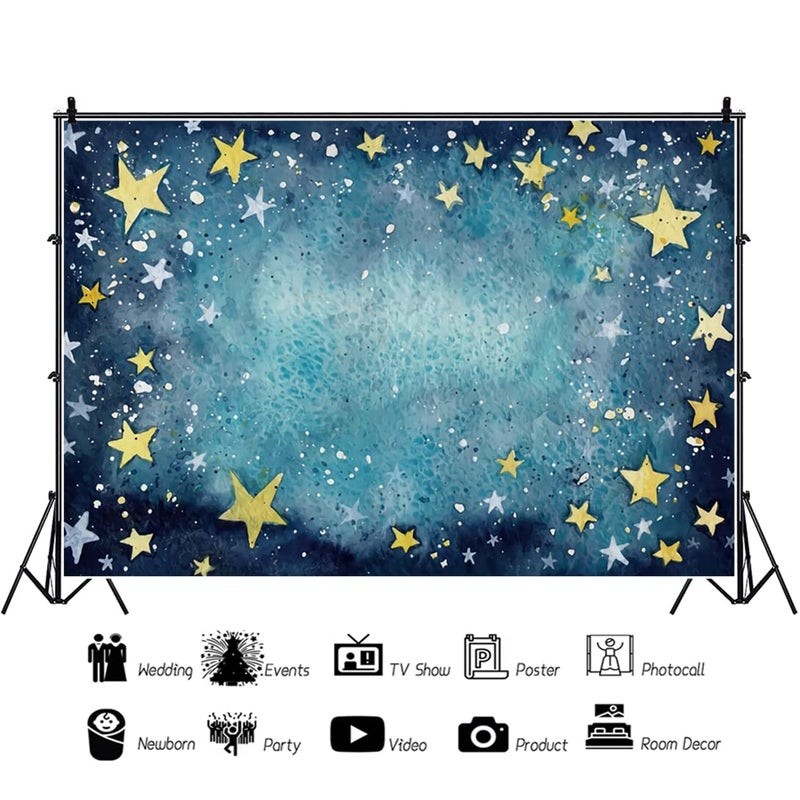Renaiss 7x5ft Twinkle Little Star Baby Shower Party Backdrop Navy Blue Background Yellow Stars Meteor Shower Abstract Art Starry Sky Vintage Stage Decor Girls Boys Portrait Photo Shoot Studio Props - Image 4